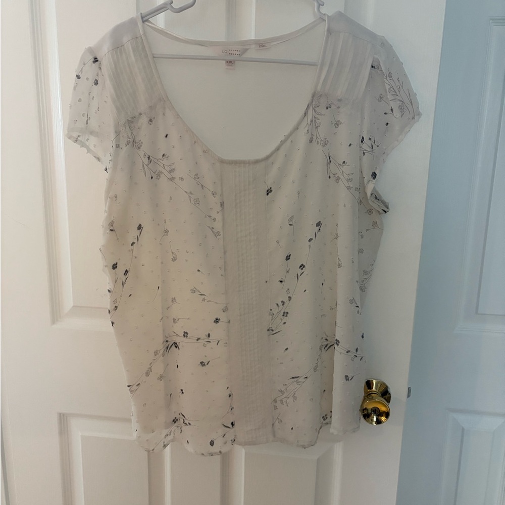 LC Lauren Conrad Sheer White Floral Blouse